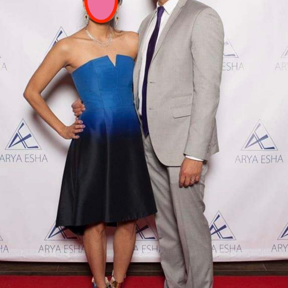 Halston Heritage Faille Blue Ombré Strapless Dress